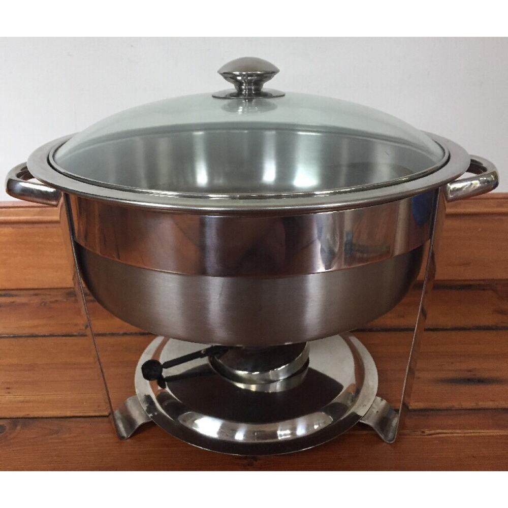 Modern Stainless Steel Chafing Buffet Circular 13.5" Glass Top Serving Dish